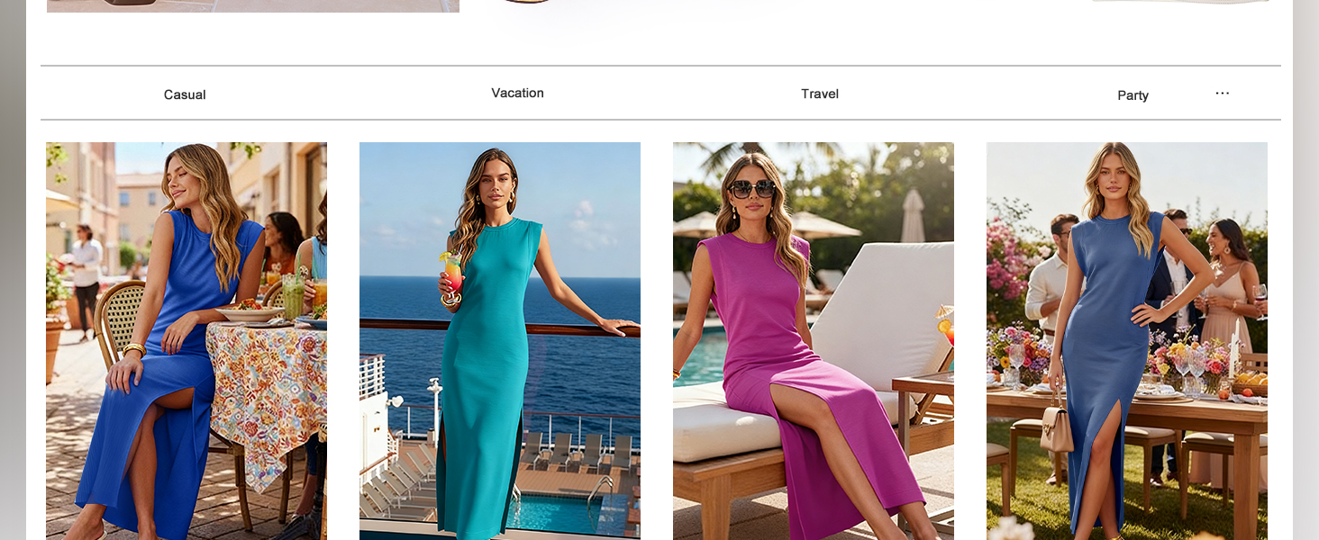 Women Summer Casual Sleeveless Maxi Dress 2026 Crewneck Loose Split Wrinke-Free Long Sundress