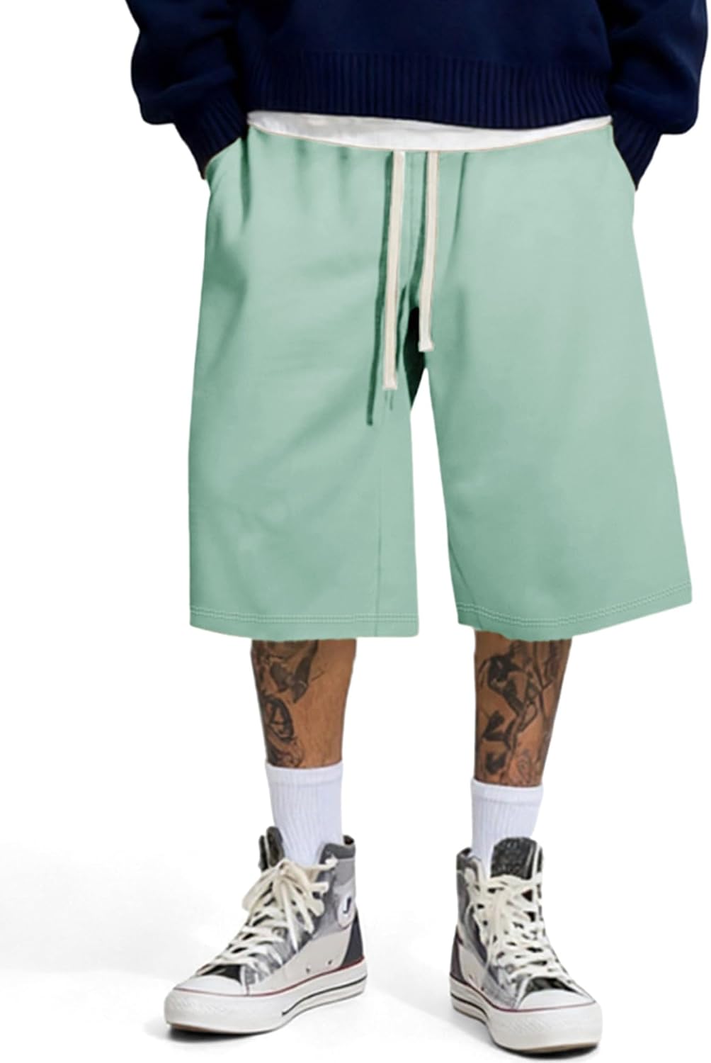 Men's Baggy Sweat Shorts Lightweight Under Knee Casual Drawstring Y2K Shorts Loose Fit Gym Shorts
