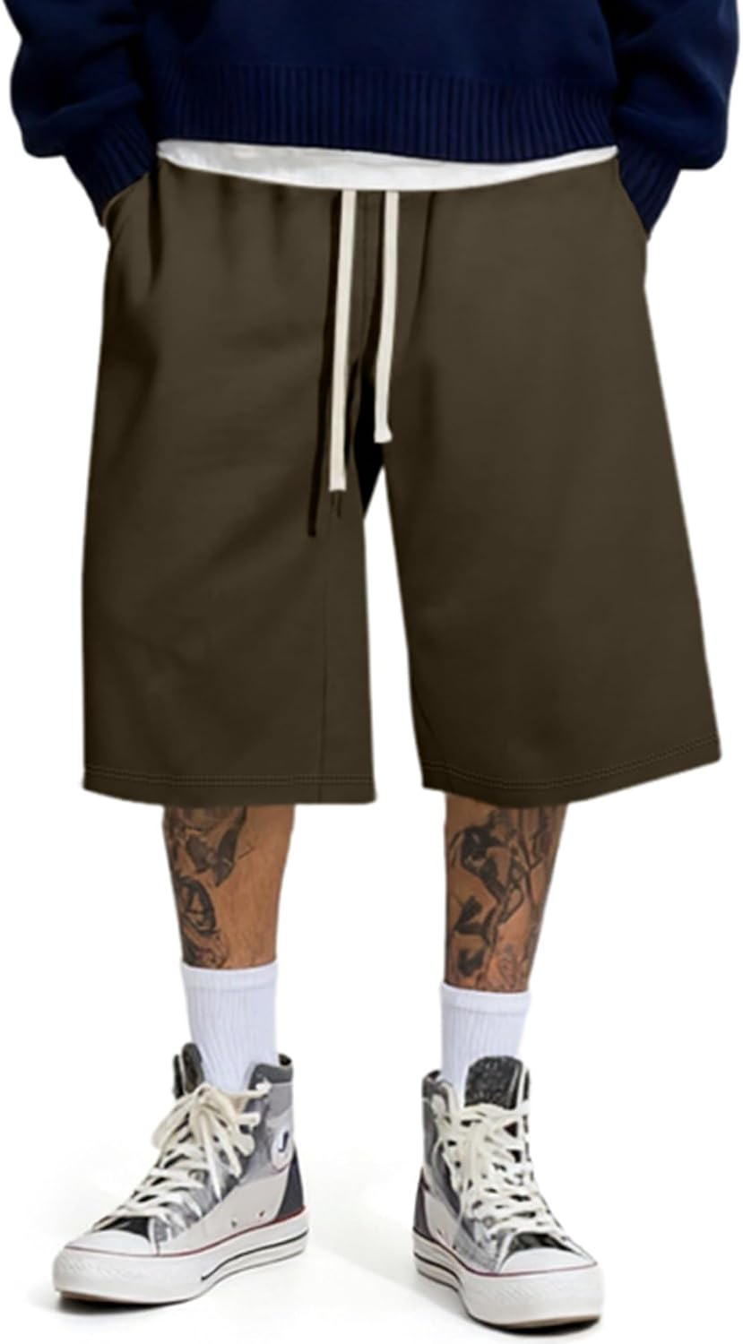 Men's Baggy Sweat Shorts Lightweight Under Knee Casual Drawstring Y2K Shorts Loose Fit Gym Shorts