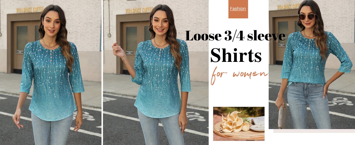 Zeagoo 3/4 Sleeve Tops for Women Basic Crew Neck Work Blouses
