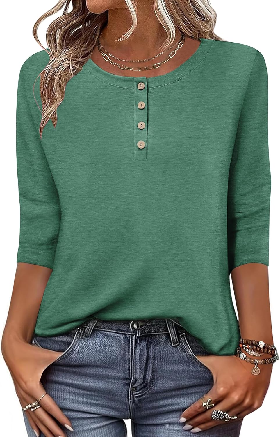 3/4 Length Sleeve Women Tops Crew Neck Blouses Dressy Casual Summer T Shirts Loose Fit Business Work Clothes