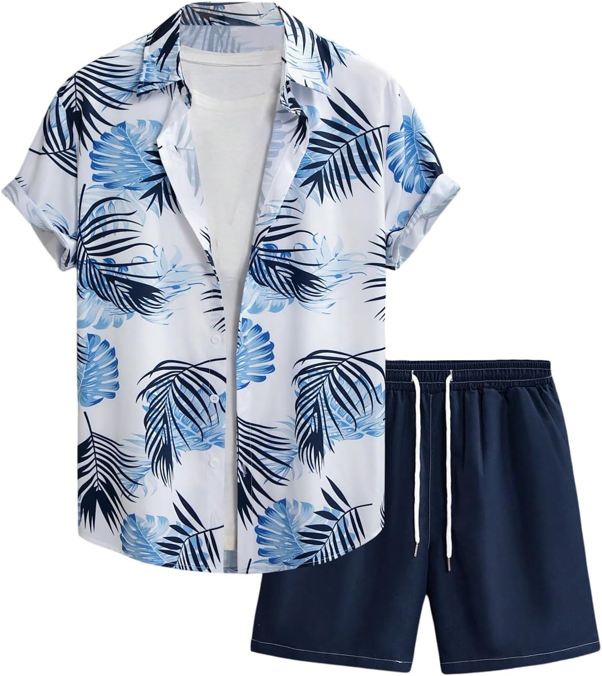Men's 2 Piece Vacation Beach Outfits Floral Button Down Shirt and Shorts Cruise Attire Sets