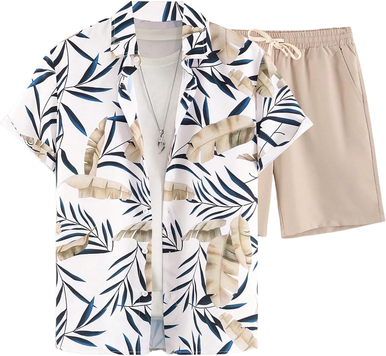 Men's 2 Piece Vacation Beach Outfits Floral Button Down Shirt and Shorts Cruise Attire Sets