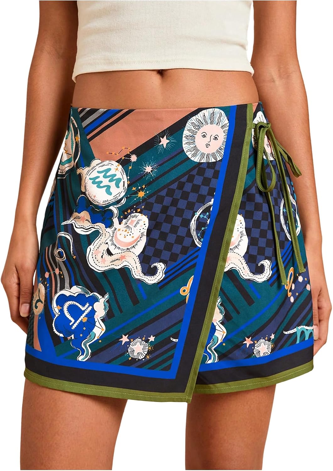 Women's Boho Mini Skirts Floral Shorts Tie Side Wrap Elastic Waist Summer Skorts Beach Vacation Outfits