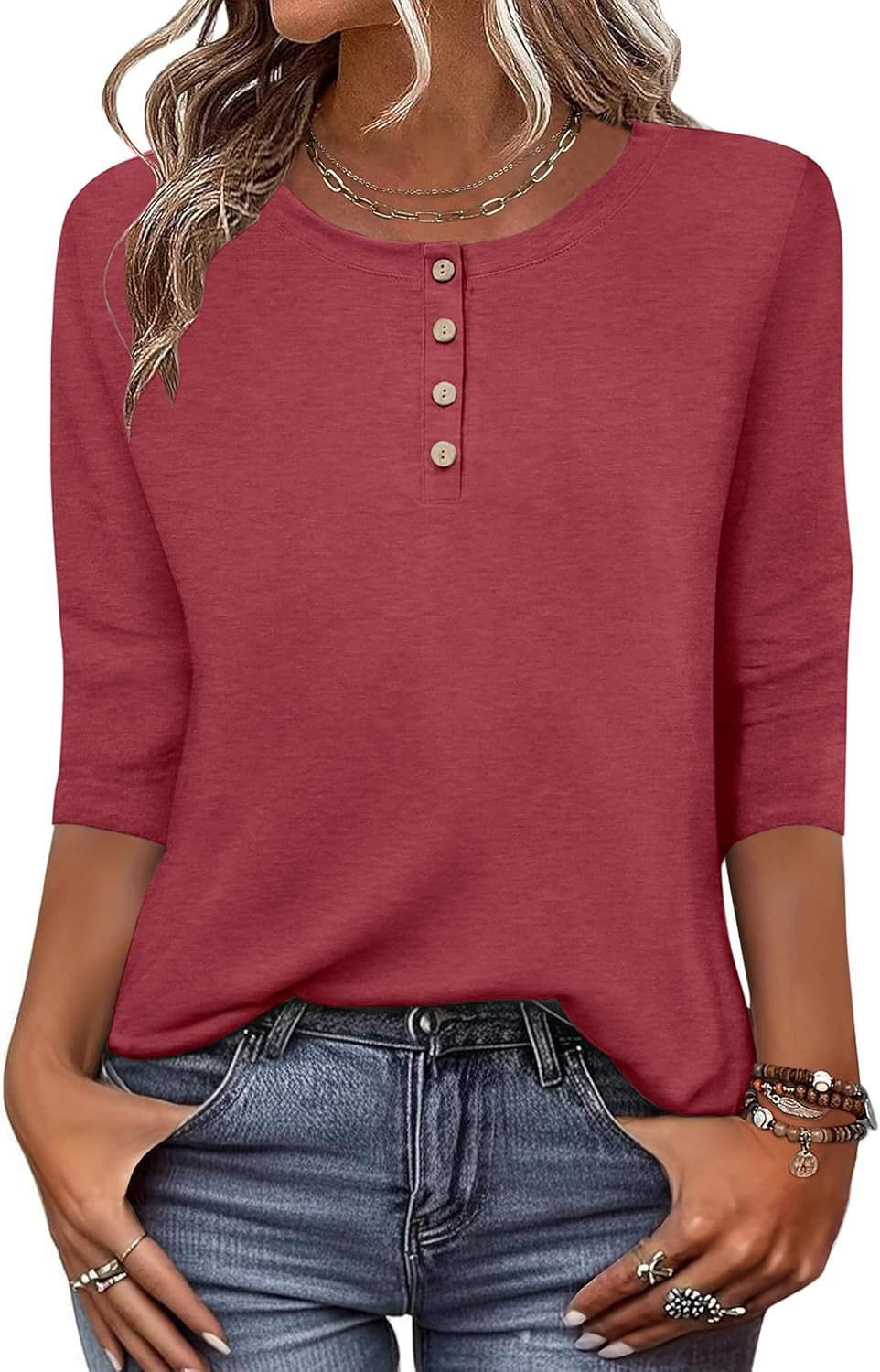 3/4 Length Sleeve Women Tops Crew Neck Blouses Dressy Casual Summer T Shirts Loose Fit Business Work Clothes