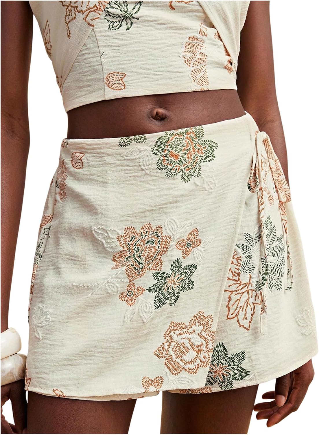 Women's Boho Mini Skirts Floral Shorts Tie Side Wrap Elastic Waist Summer Skorts Beach Vacation Outfits