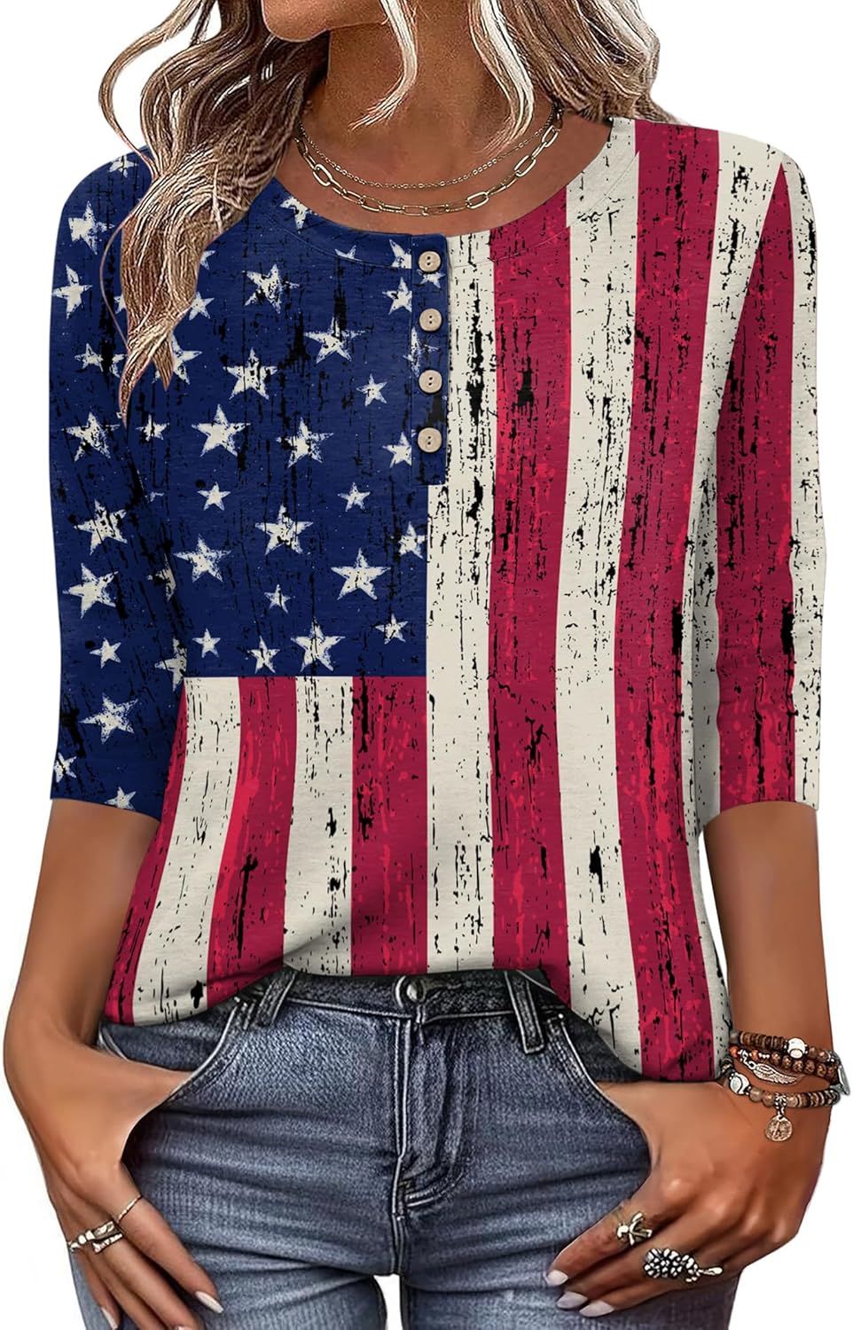 3/4 Length Sleeve Women Tops Crew Neck Blouses Dressy Casual Summer T Shirts Loose Fit Business Work Clothes