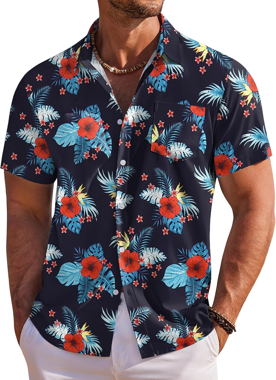 Men's Hawaiian Shirt Short Sleeve Floral Button Down Shirts Tropical Holiday Beach Shirts