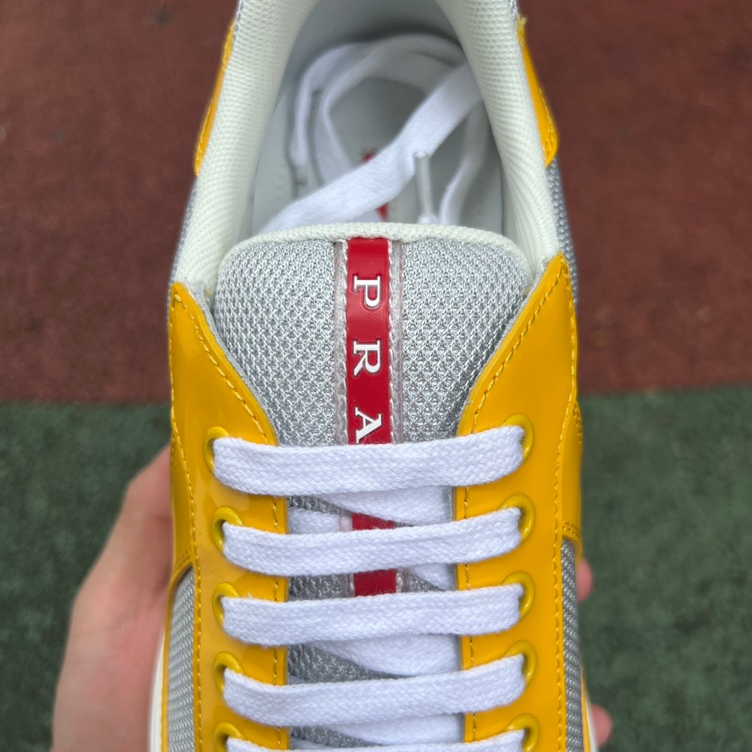 Prada Grey Yellow Patent Leather Low-Top Casual Sneakers