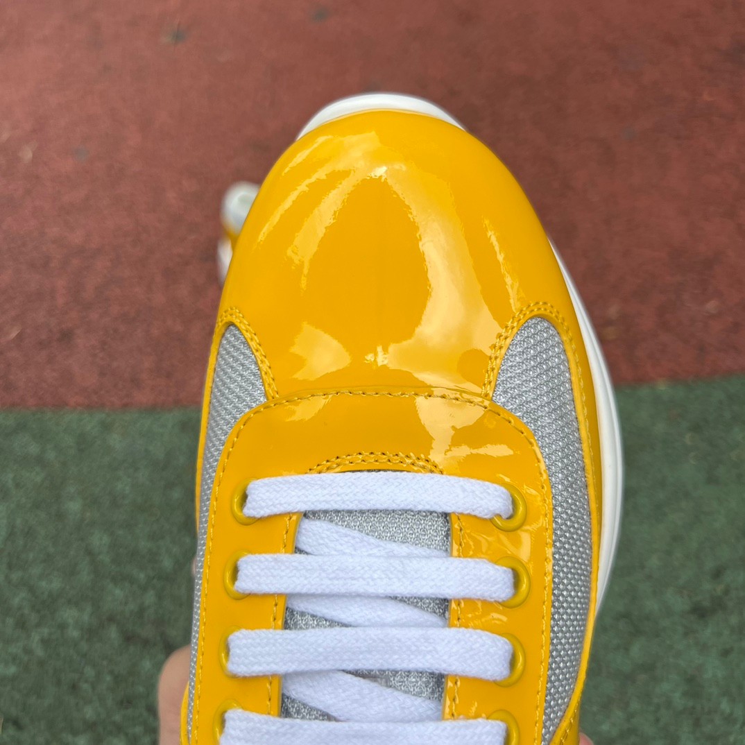 Prada Grey Yellow Patent Leather Low-Top Casual Sneakers
