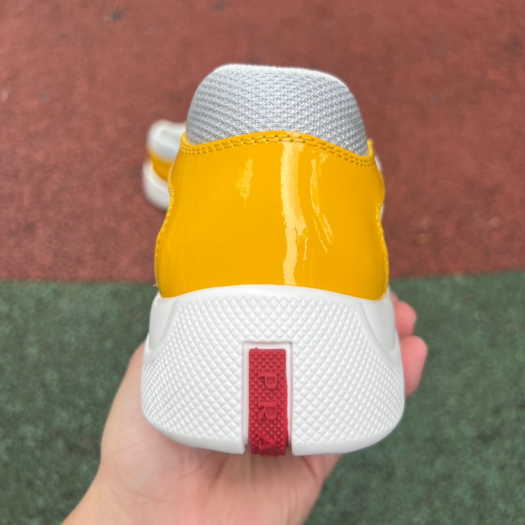 Prada Grey Yellow Patent Leather Low-Top Casual Sneakers