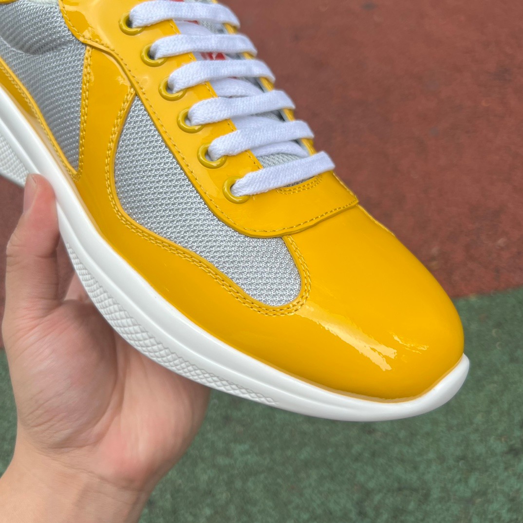Prada Grey Yellow Patent Leather Low-Top Casual Sneakers