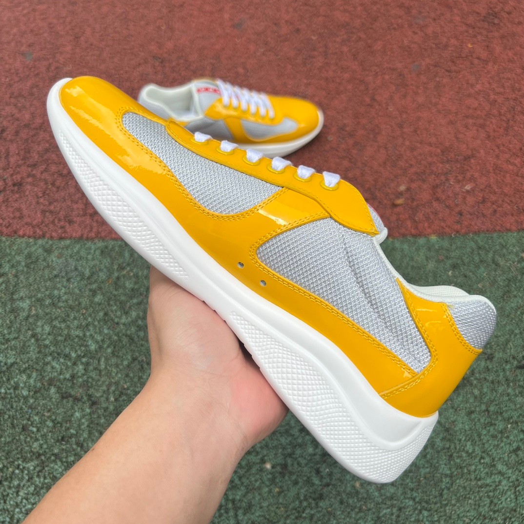 Prada Grey Yellow Patent Leather Low-Top Casual Sneakers