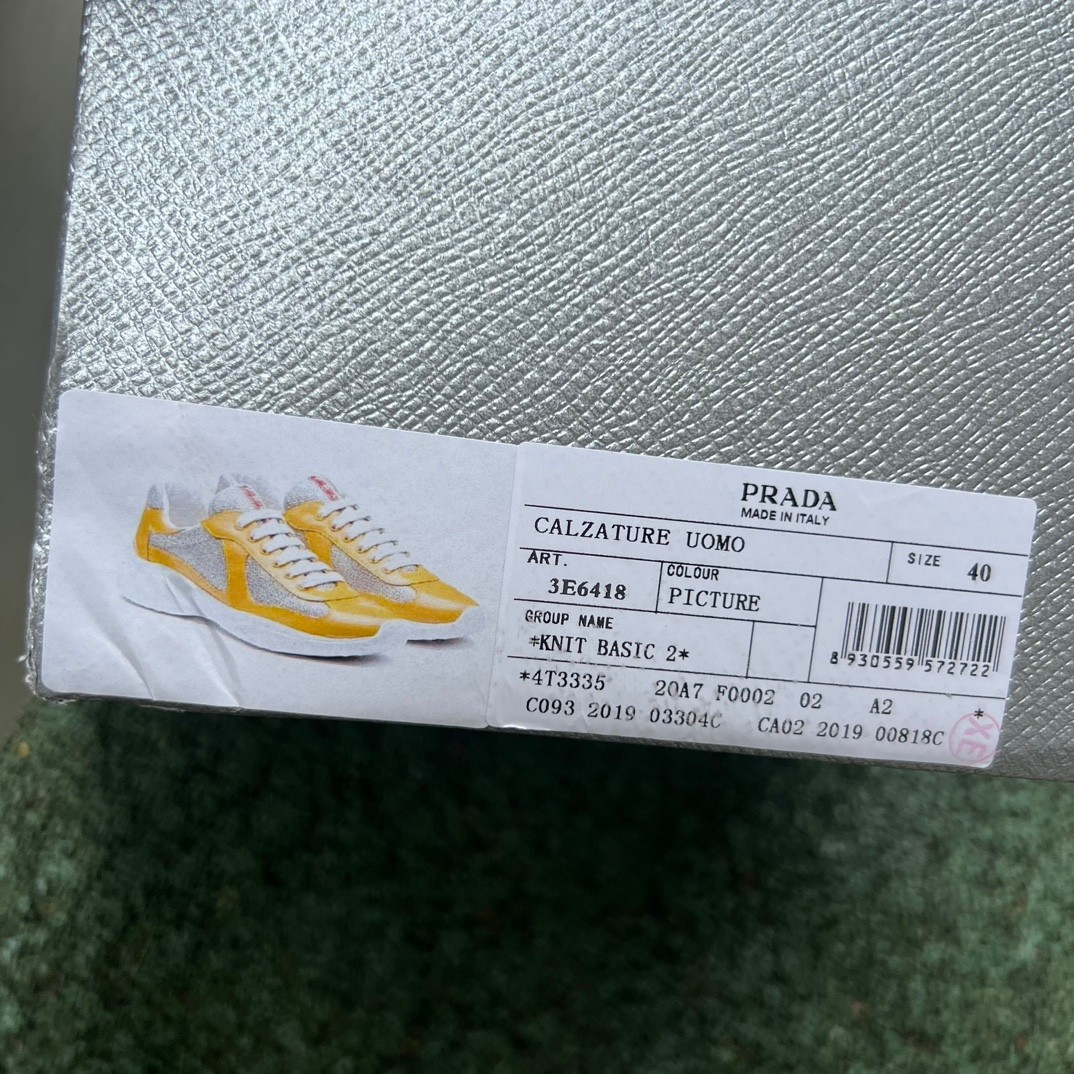 Prada Grey Yellow Patent Leather Low-Top Casual Sneakers
