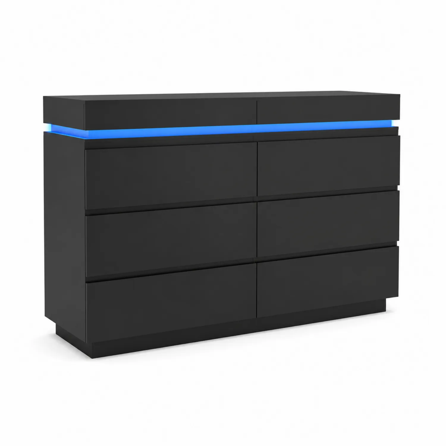 Cassettiera in MDF Nero con LED e 6 Cassetti 130x79x38 cm