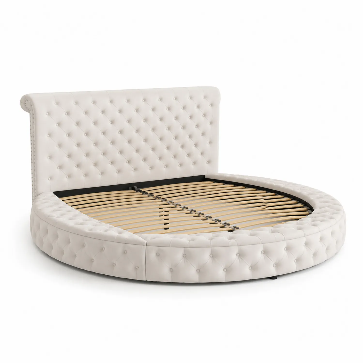 Letto rotondo in pelle artificiale bianca 220 cm