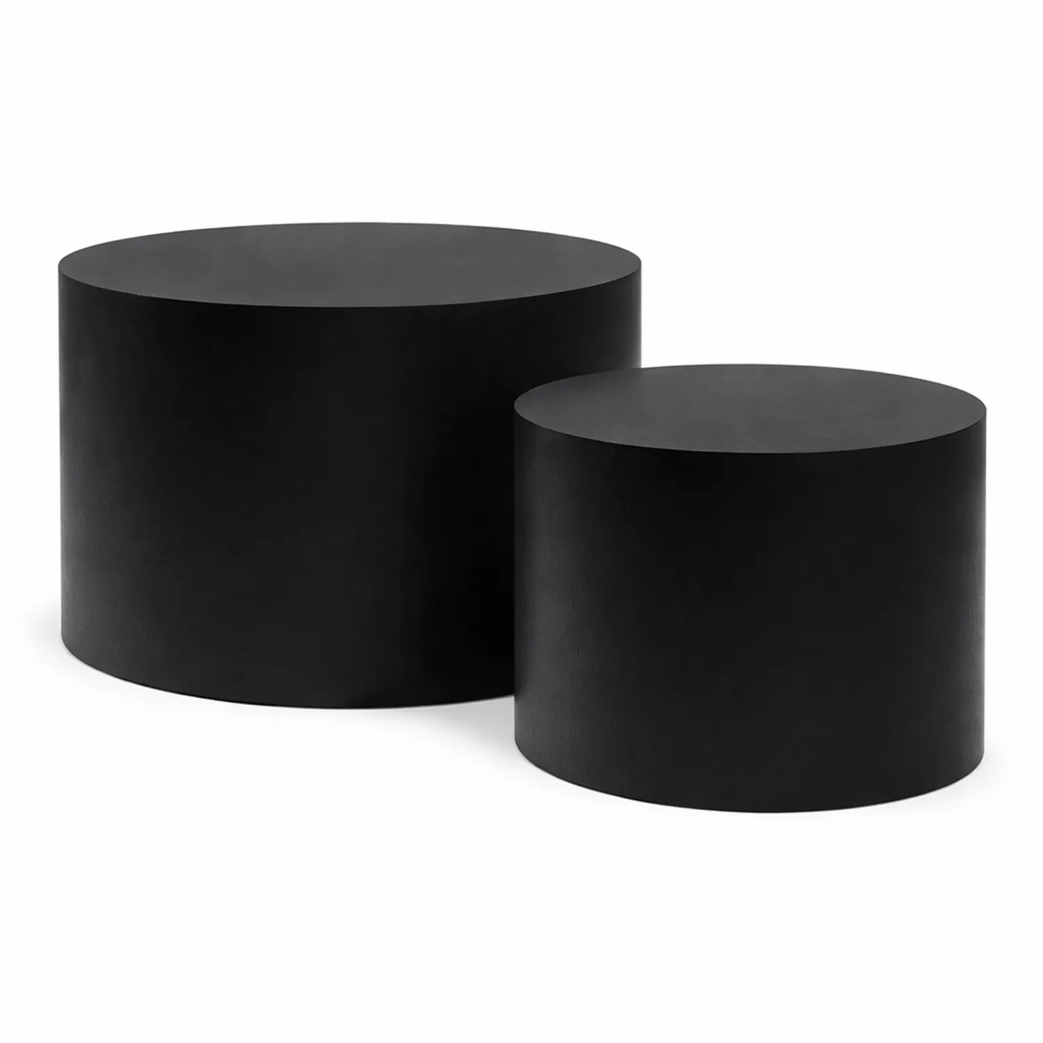 Set tavolini cilindrici in acciaio nero