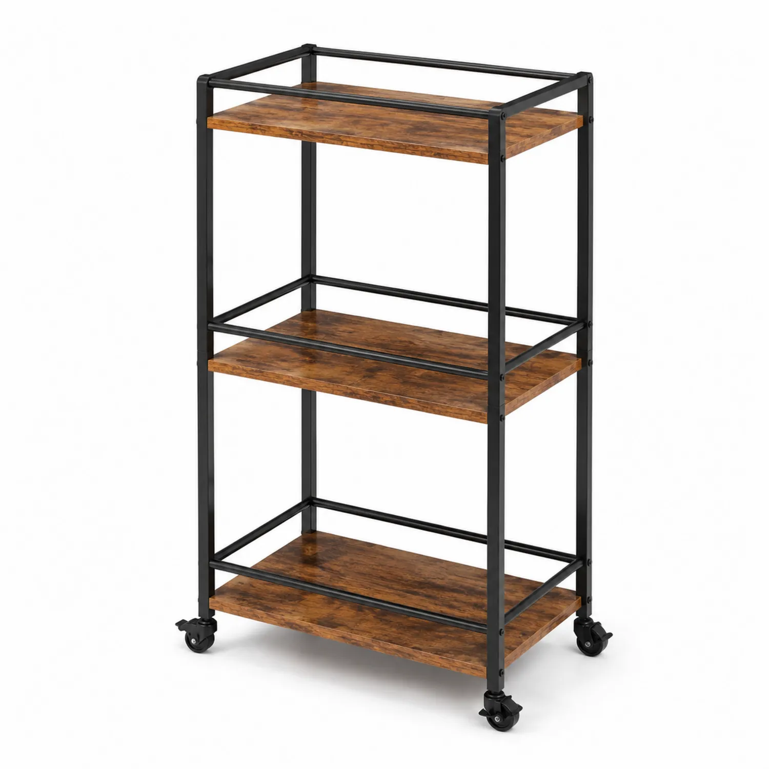 Carrello da Cucina con 3 Ripiani in MDF e Struttura in Metallo