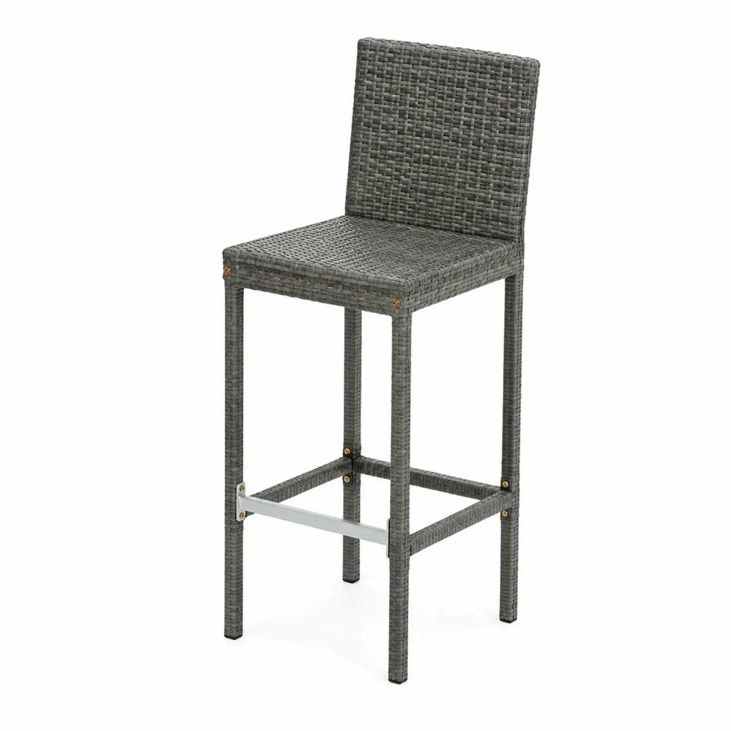 Sgabello in Rattan Sintetico Grigio con Struttura in Acciaio