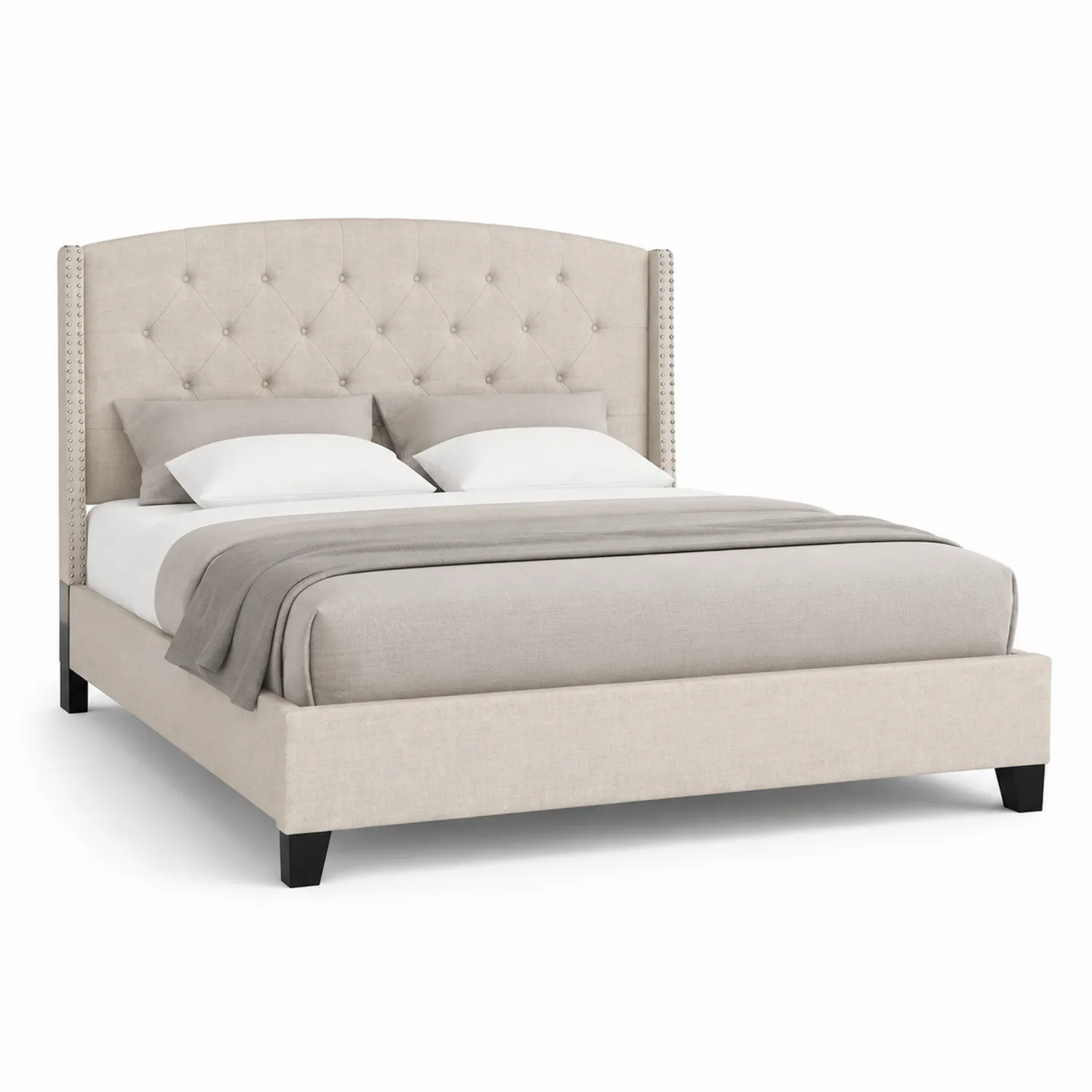 Bett Leinenstoff Beige 200x180 cm