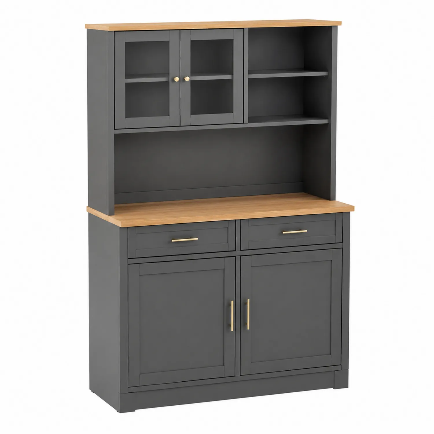 Küchenschrank MDF Grau mit Glas- und Holztüren 180cm