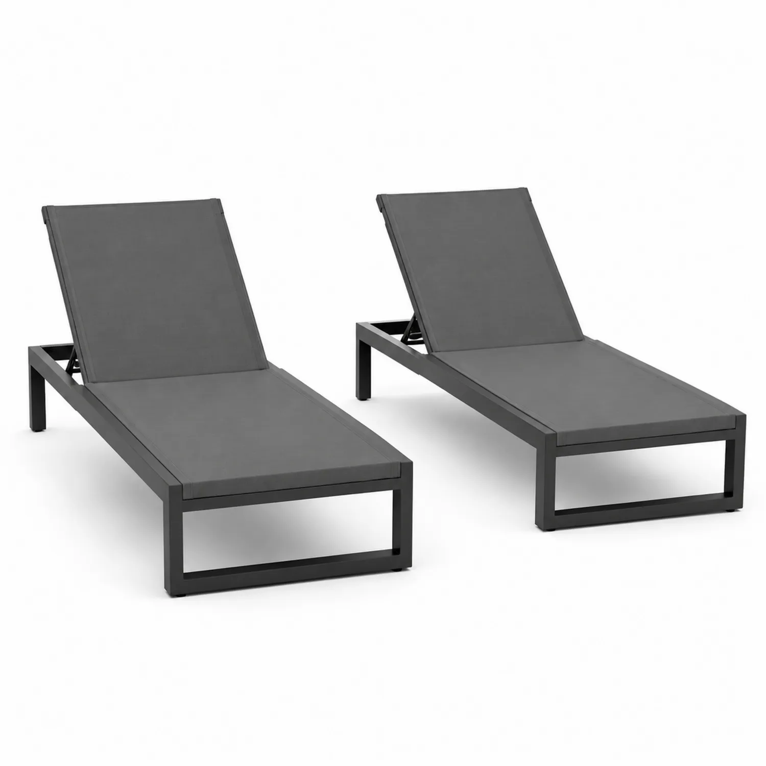 2er Set Liegestühle Aluminium Grau