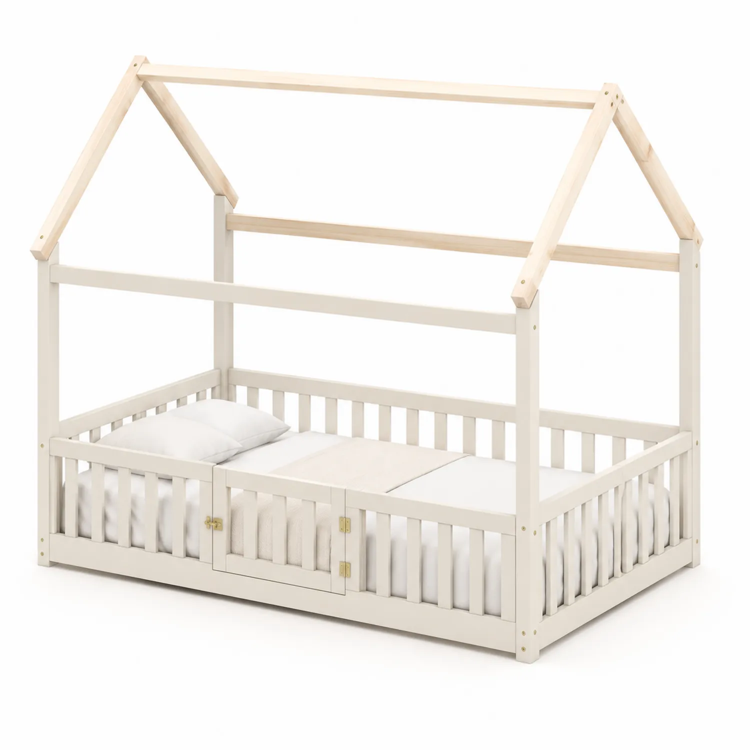 Kinderbett Haus Design Holz Weiß/Natur 160x80 cm