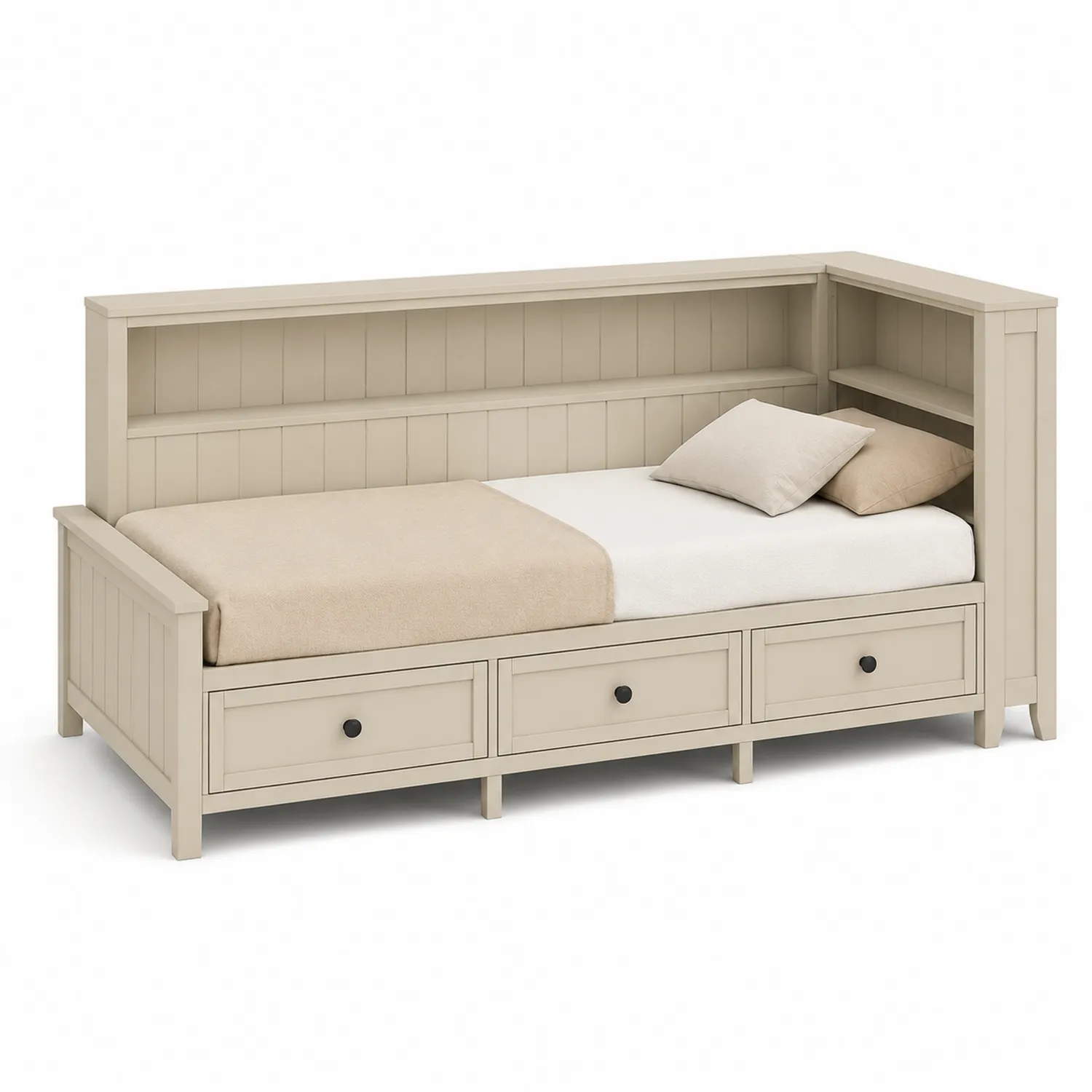 Holz Daybed Beige mit Stauraum und Matratze