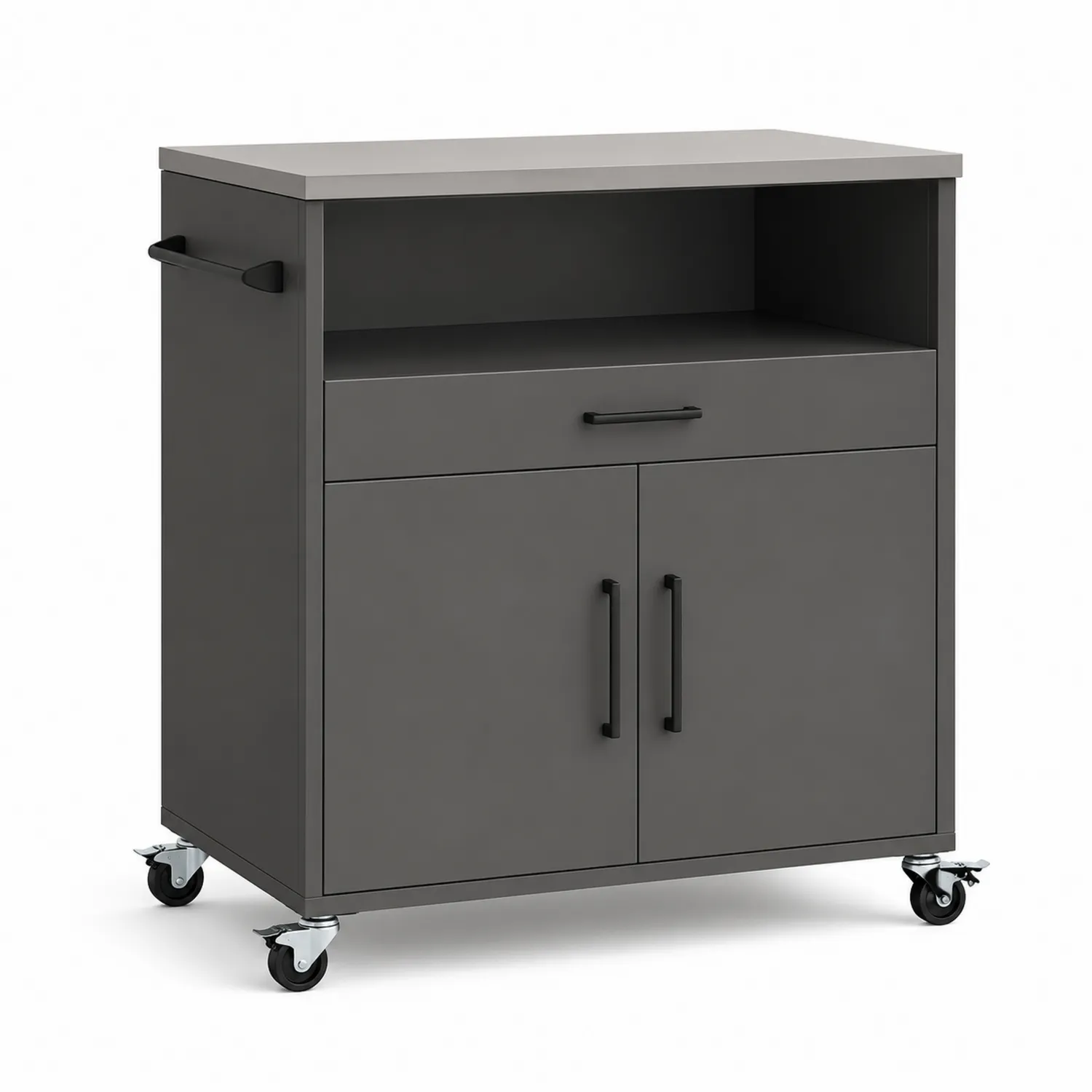 Küchenwagen Grau Metall mit Schublade und Türen 90x50x85cm