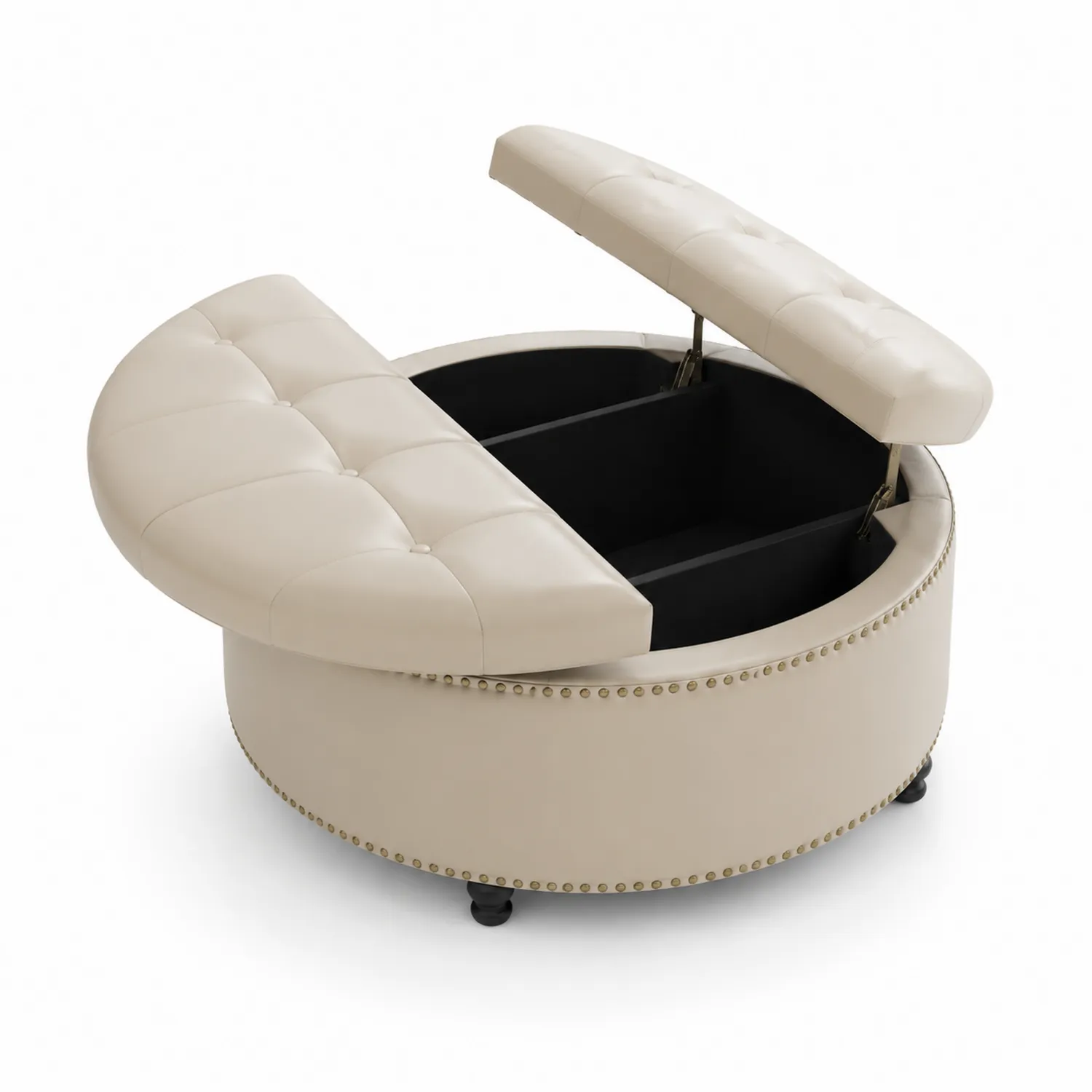 Runde Ottomane mit Aufbewahrungsfunktion Kunstleder Beige 80cm
