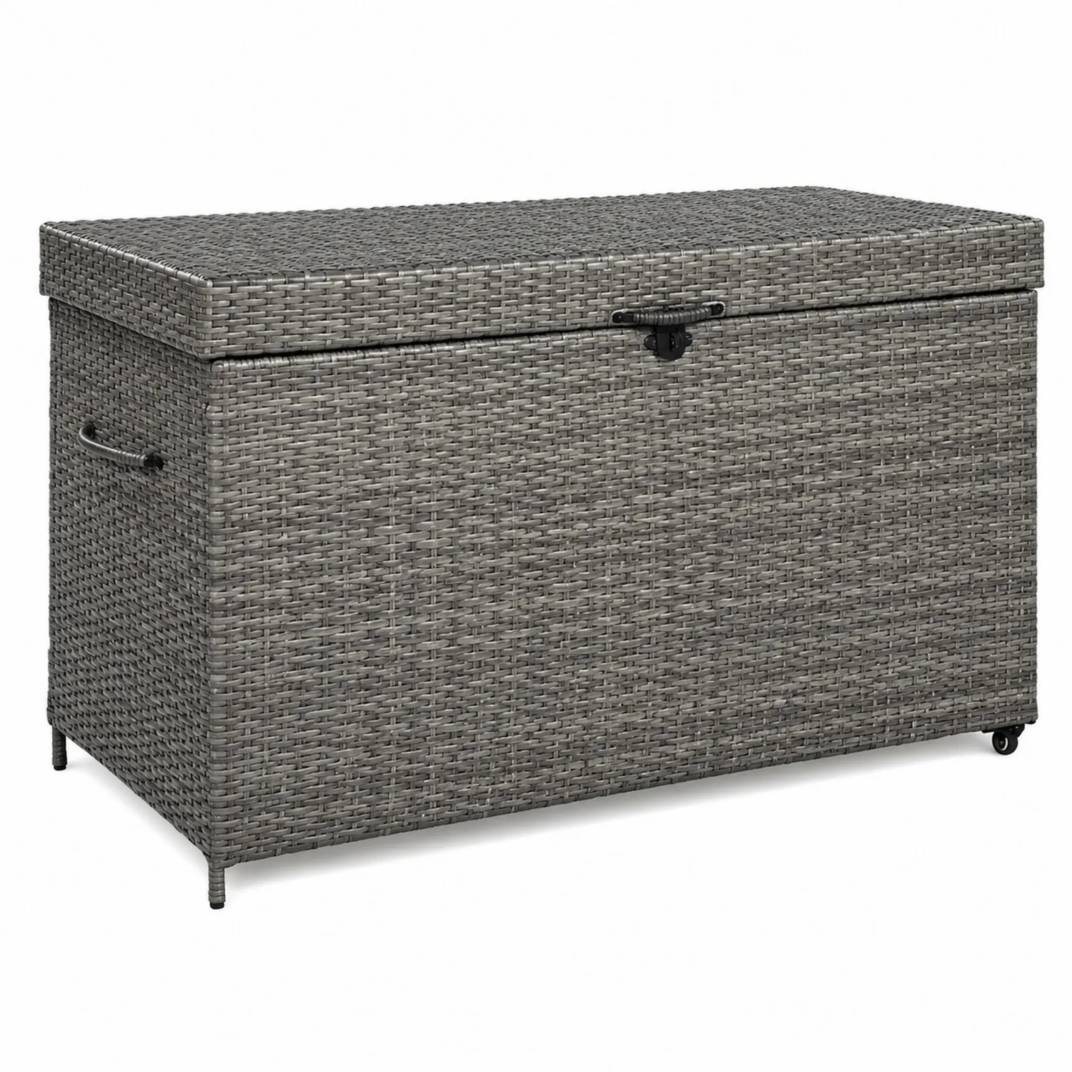 Cassa in polyrattan grigio con ruote 100x50x60 cm