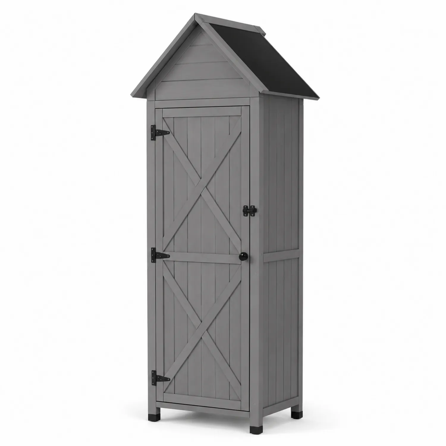 Capanno portaoggetti in legno di abete grigio con tetto inclinato 180x60x50 cm