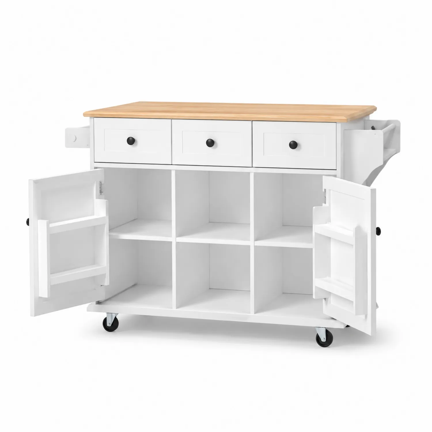 Carrello da cucina in legno e MDF bianco con 3 cassetti