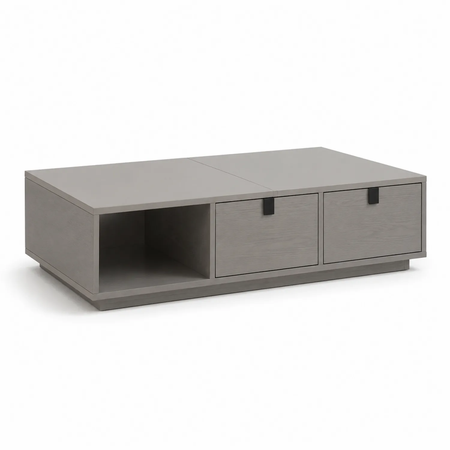 Tavolino da caffè in legno MDF grigio con cassetti e vano