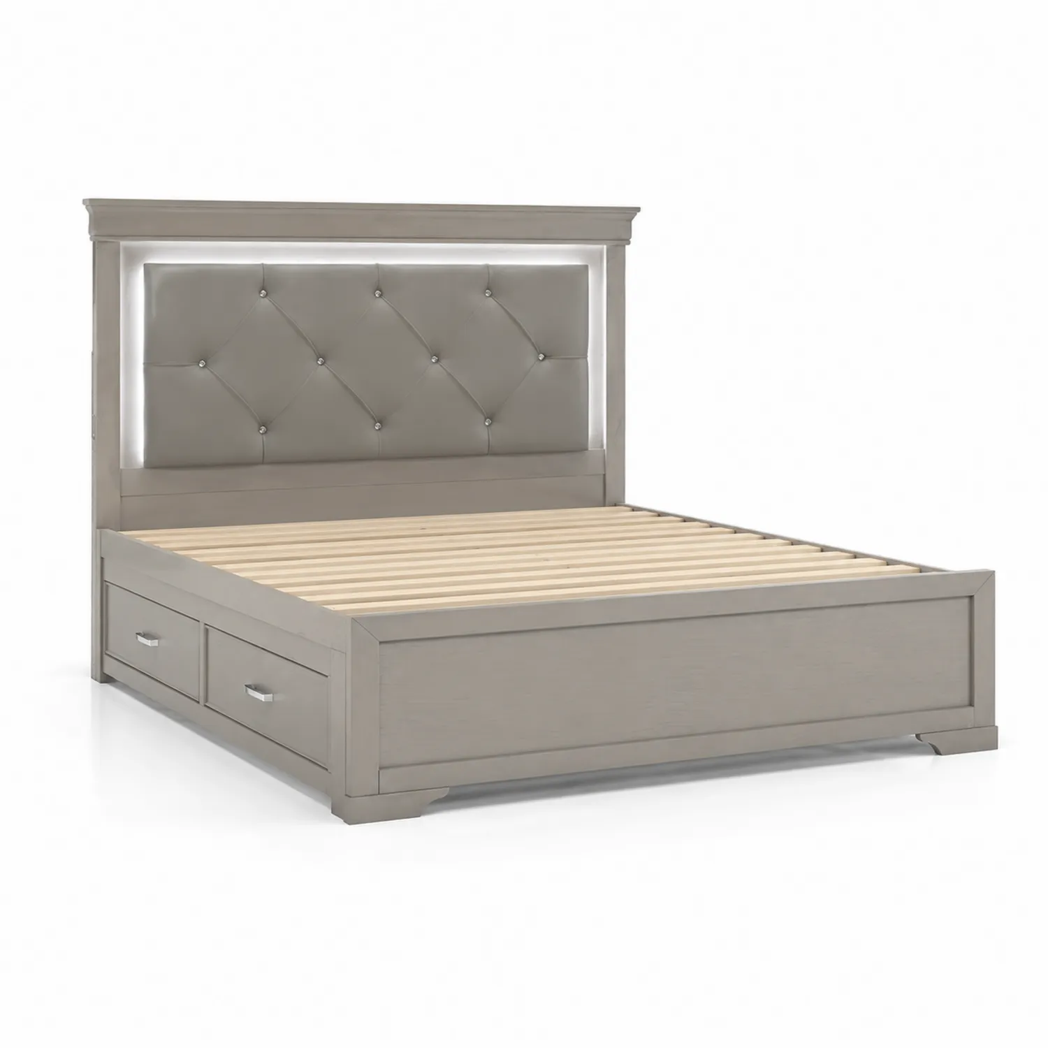 Letto Contenitore Matrimoniale in Legno con Testiera Imbottita LED