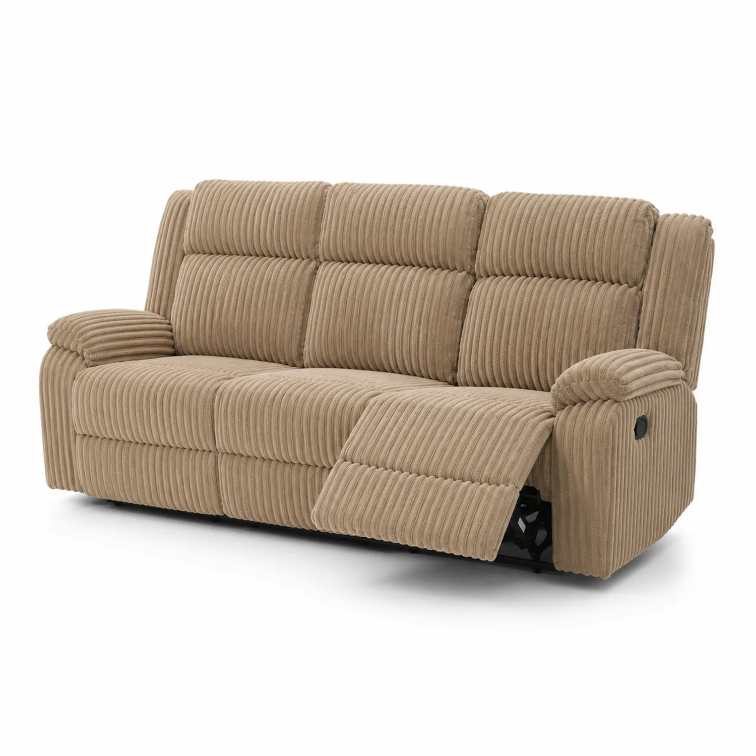 Divano a 3 posti in tessuto beige con funzione reclinabile