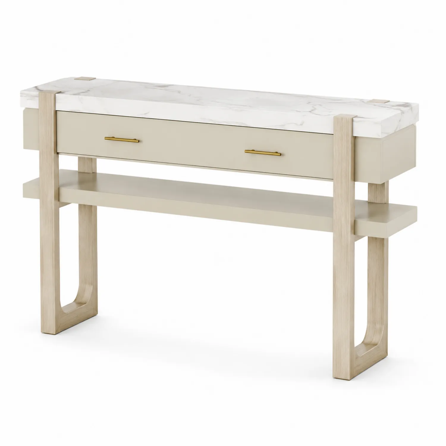 Consolle in Legno e Marmo Bianco con Cassetto