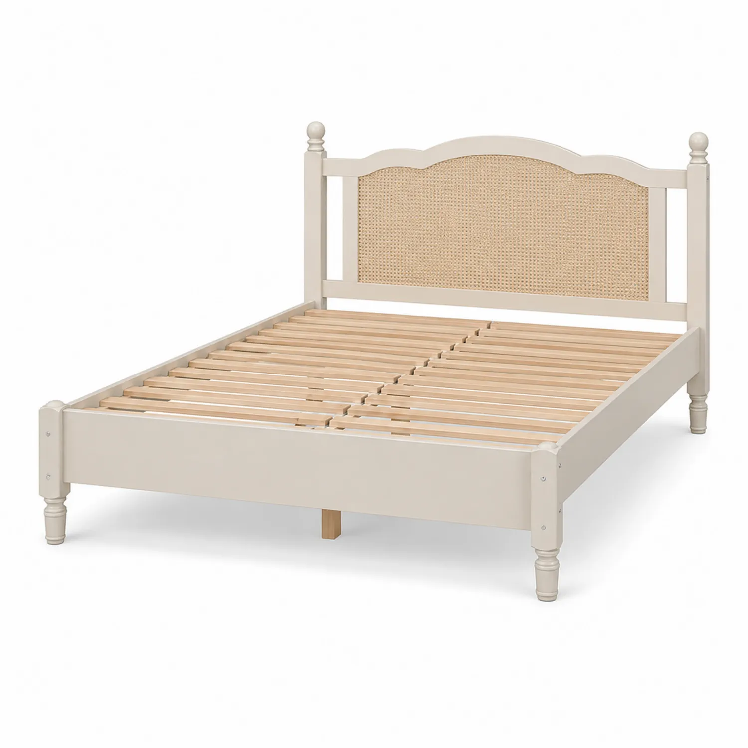 Letto matrimoniale in legno e rattan beige 200x160 cm
