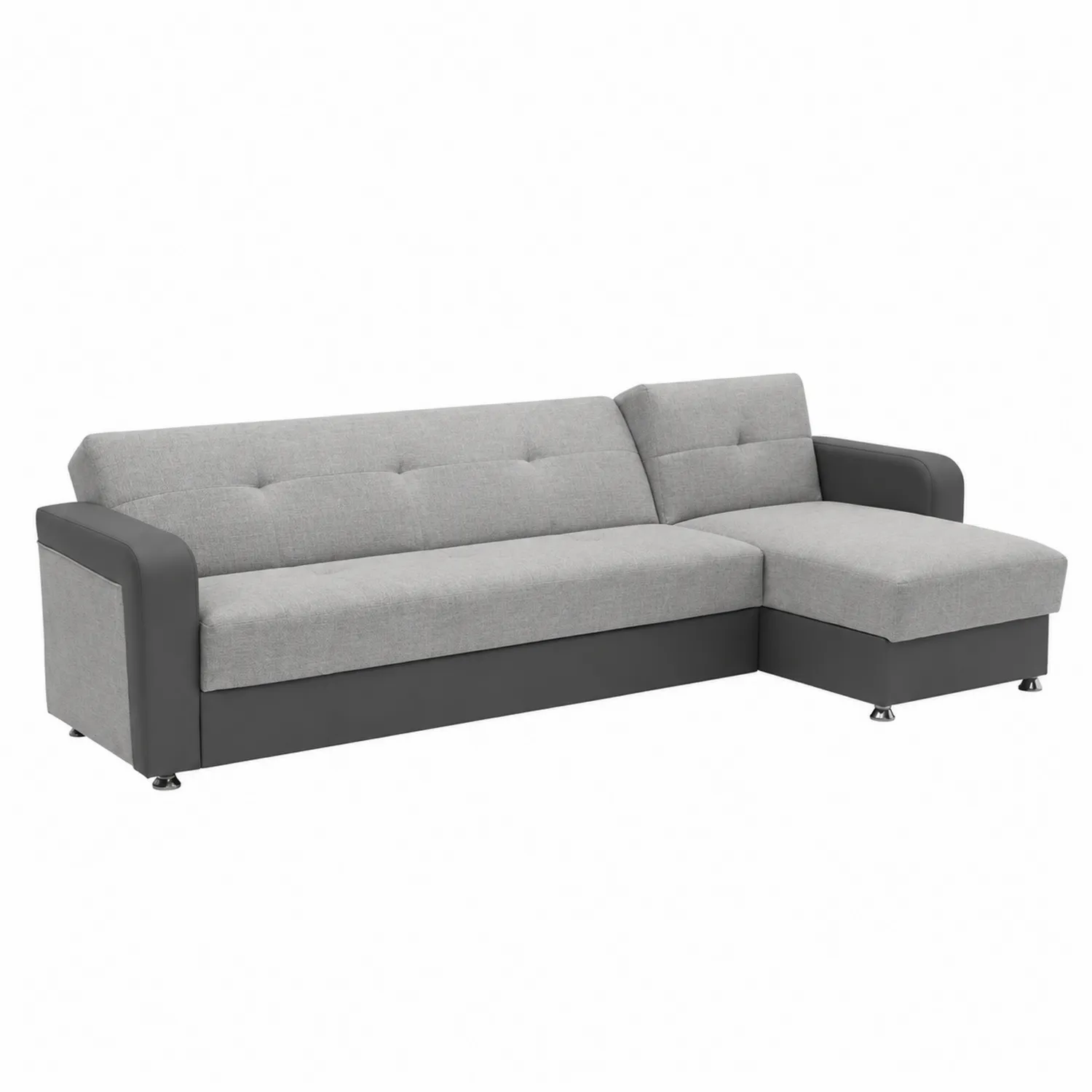 Divano angolare in tessuto di poliestere e ecopelle grigio scuro e grigio 250x160x85 cm