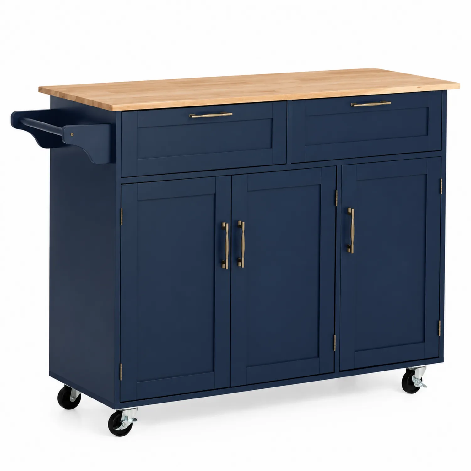 Carrello cucina in legno con piano superiore in legno massello e ruote