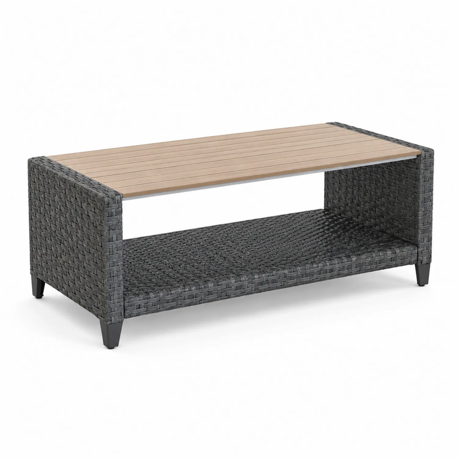 Tavolino da caffè in rattan e legno, 120x60x45 cm