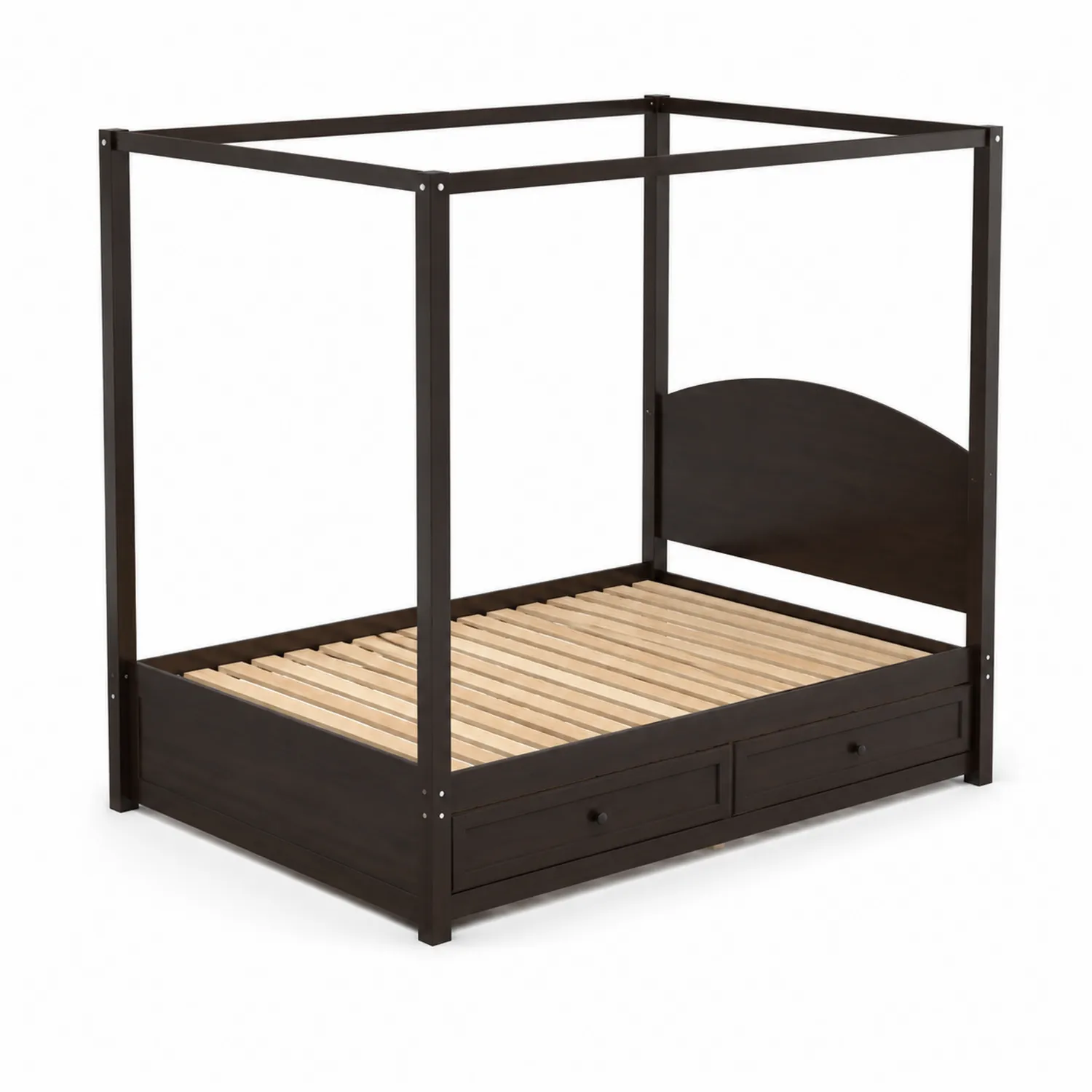 Letto a baldacchino in legno massello con cassetti Nero