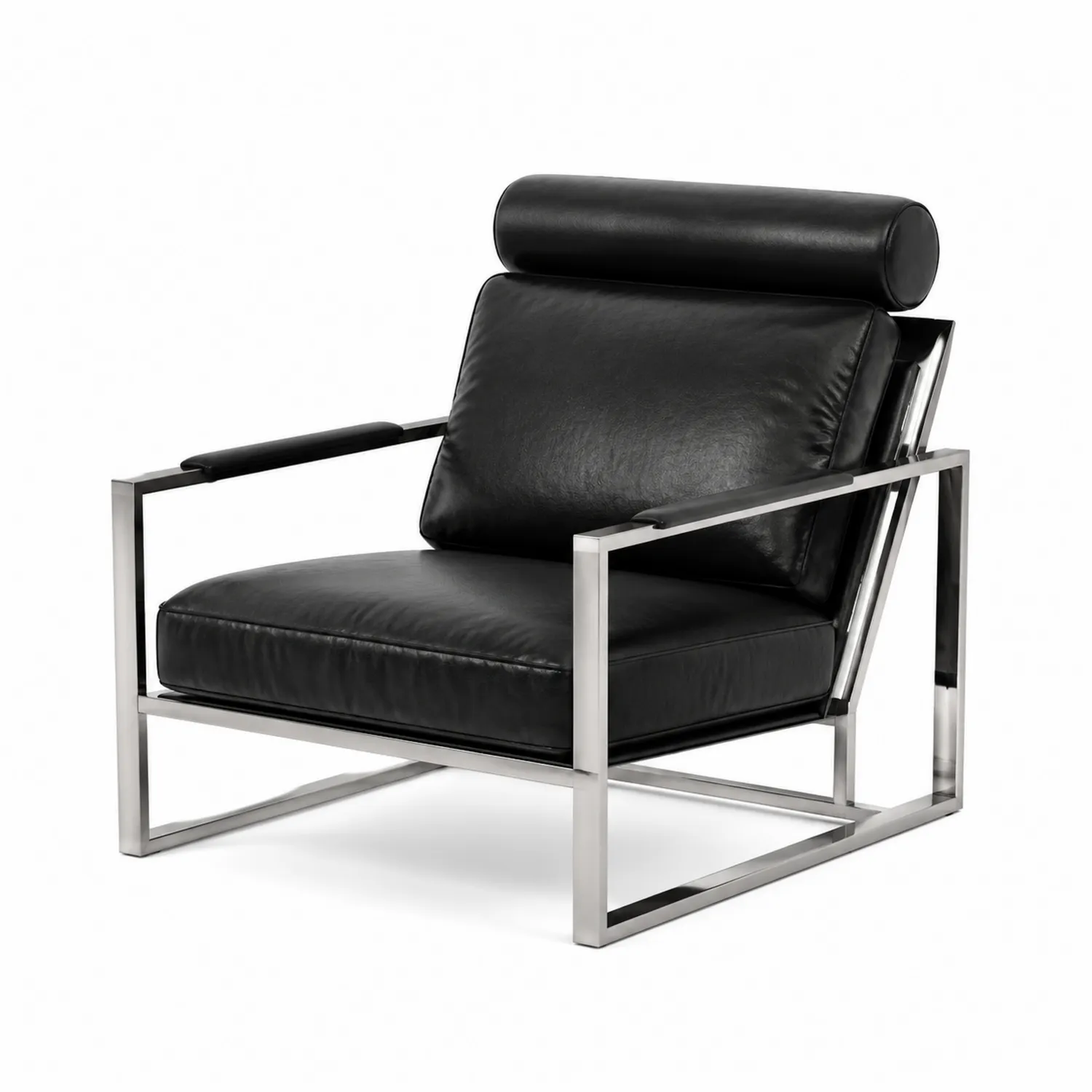 Poltrona in pelle con struttura in acciaio inox