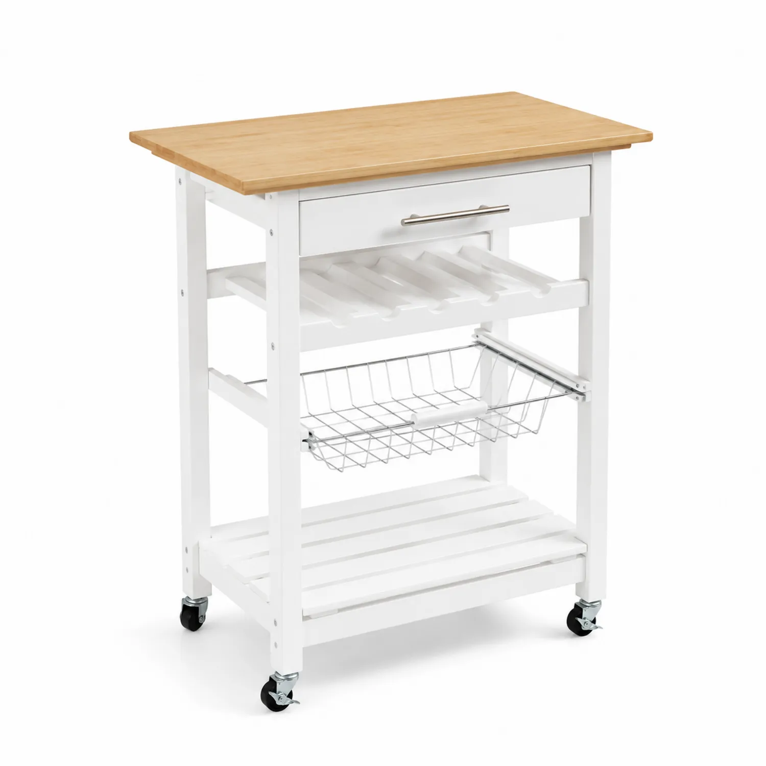 Carrello da cucina in legno e metallo con cassetto