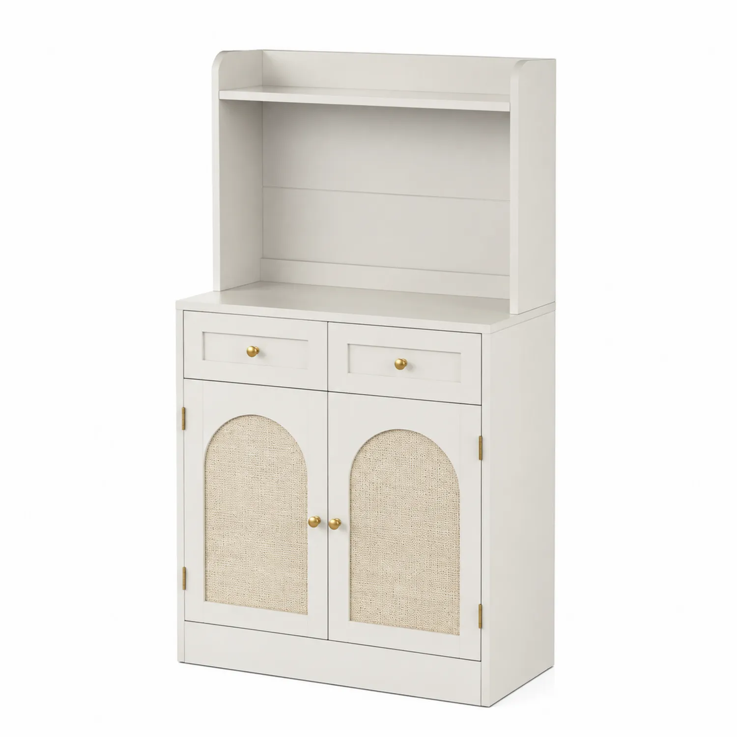Credenza in Legno Bianco con Ante in Vimini