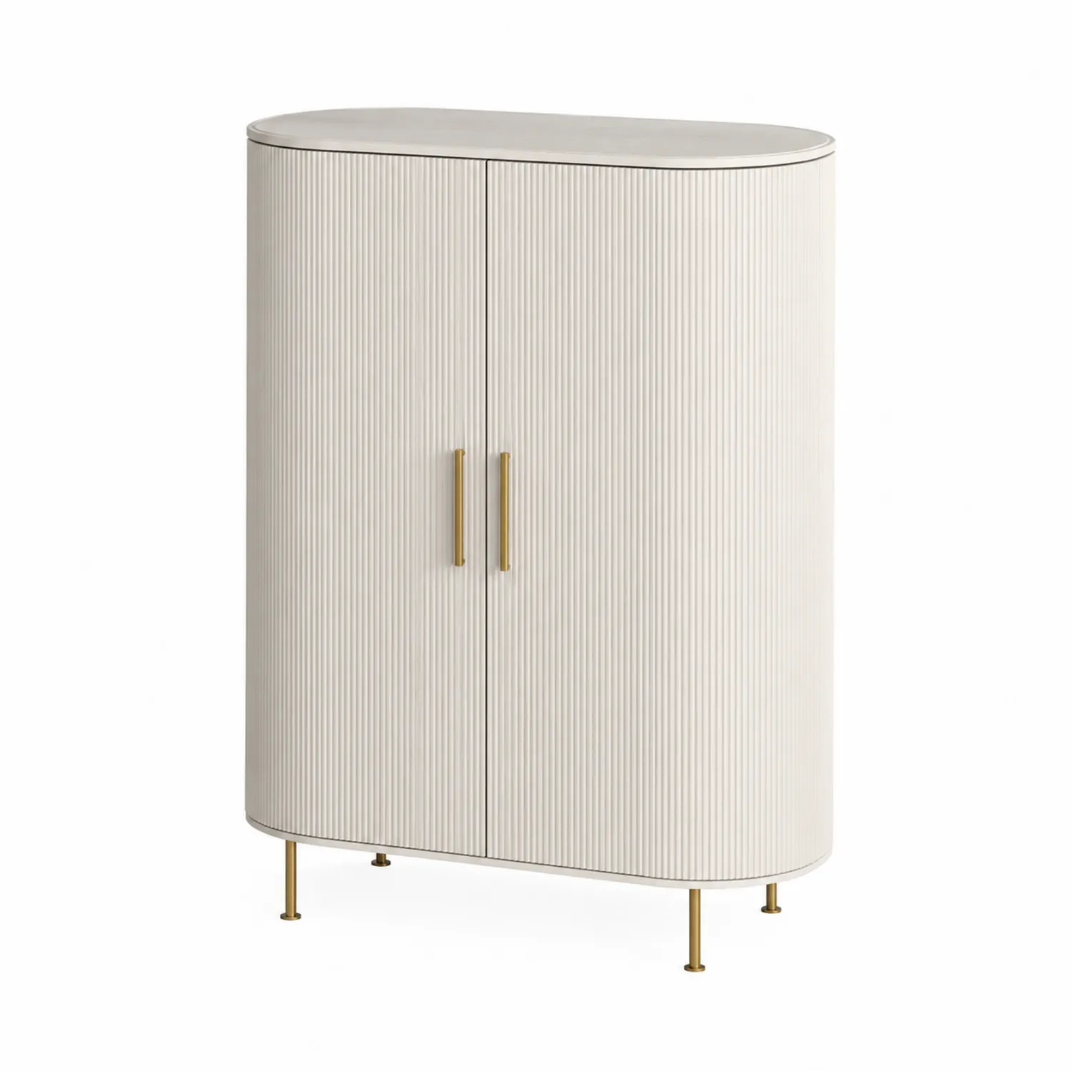 Armadio Ovale in Legno MDF Bianco con Maniglie in Metallo Dorato