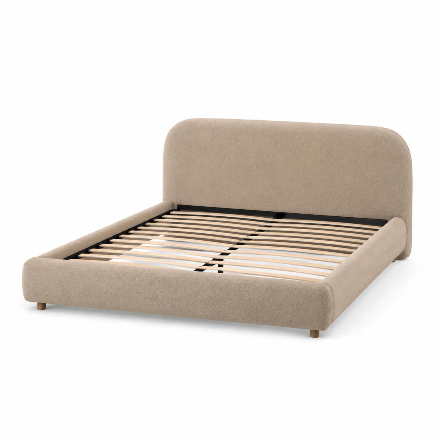 Letto matrimoniale in tessuto poliestere beige con doghe 190x160 cm