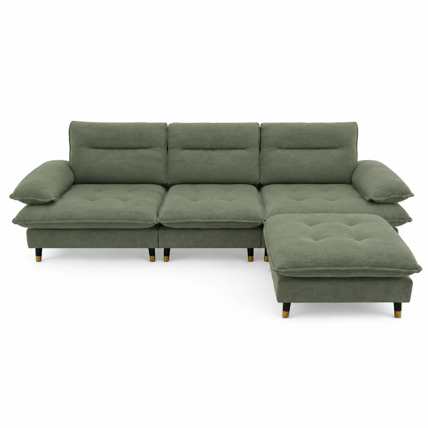 Divano angolare in tessuto verde con chaise longue