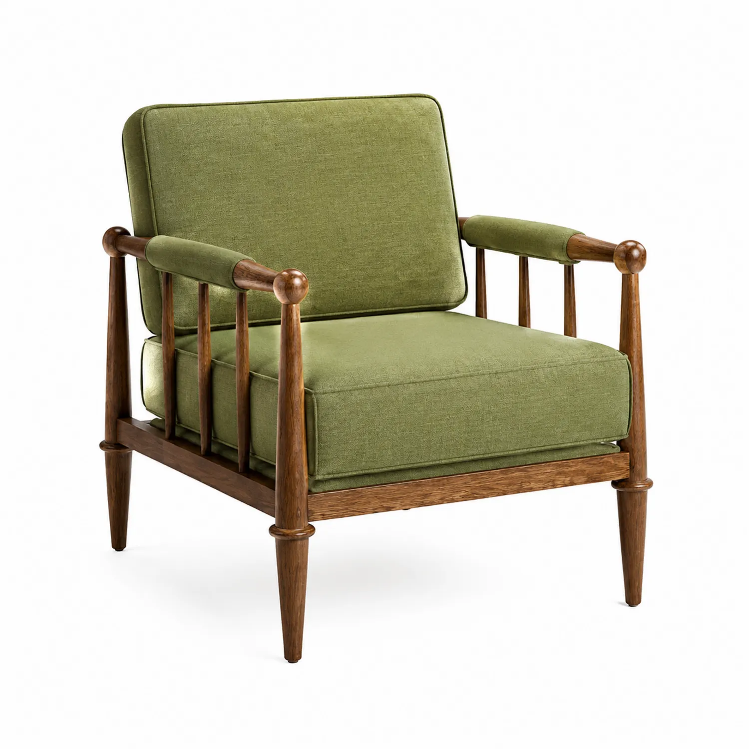 Poltrona in legno con tessuto verde