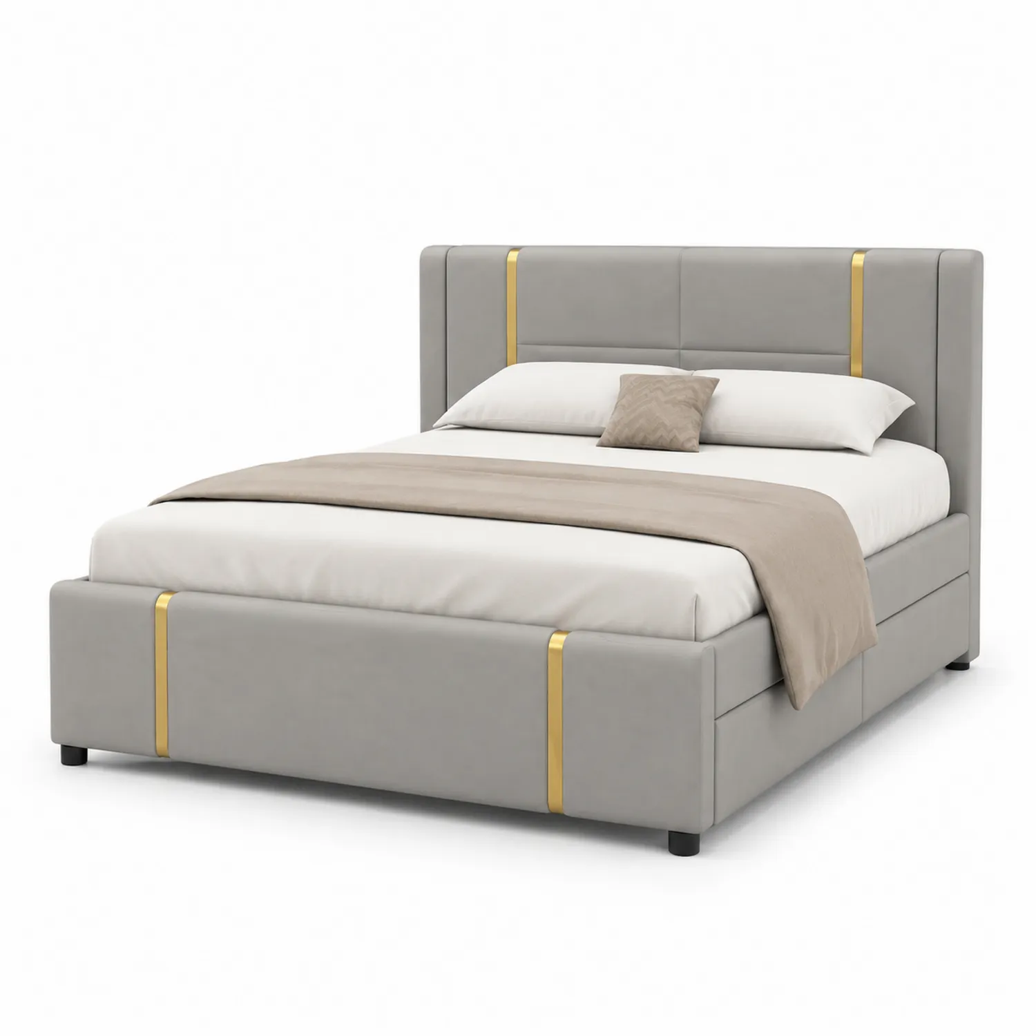 Doppelbett mit Kopfteil aus PU-Leder in Grau und Gold 200x160 cm